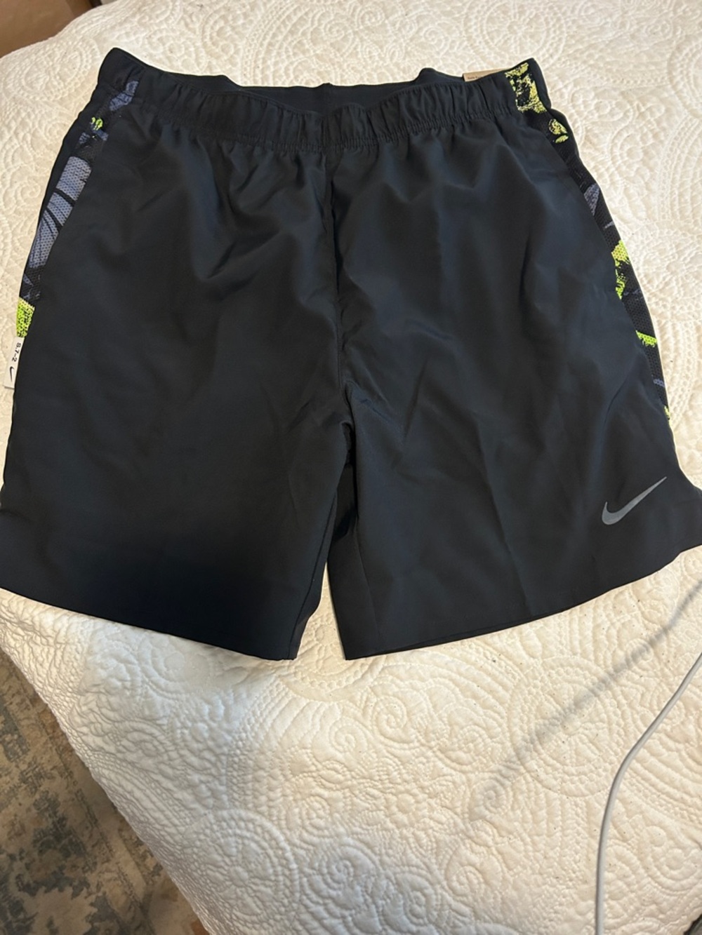 Nike Black Challenger Athletic Shorts with Neon Green Trim - Picture 10 of 11